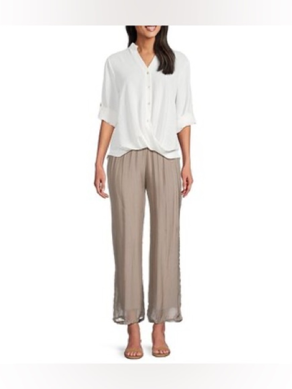 Made in Italy Adela Slip Dress
High Waisted Wide-Leg Pants in Taupe Flowy Size S